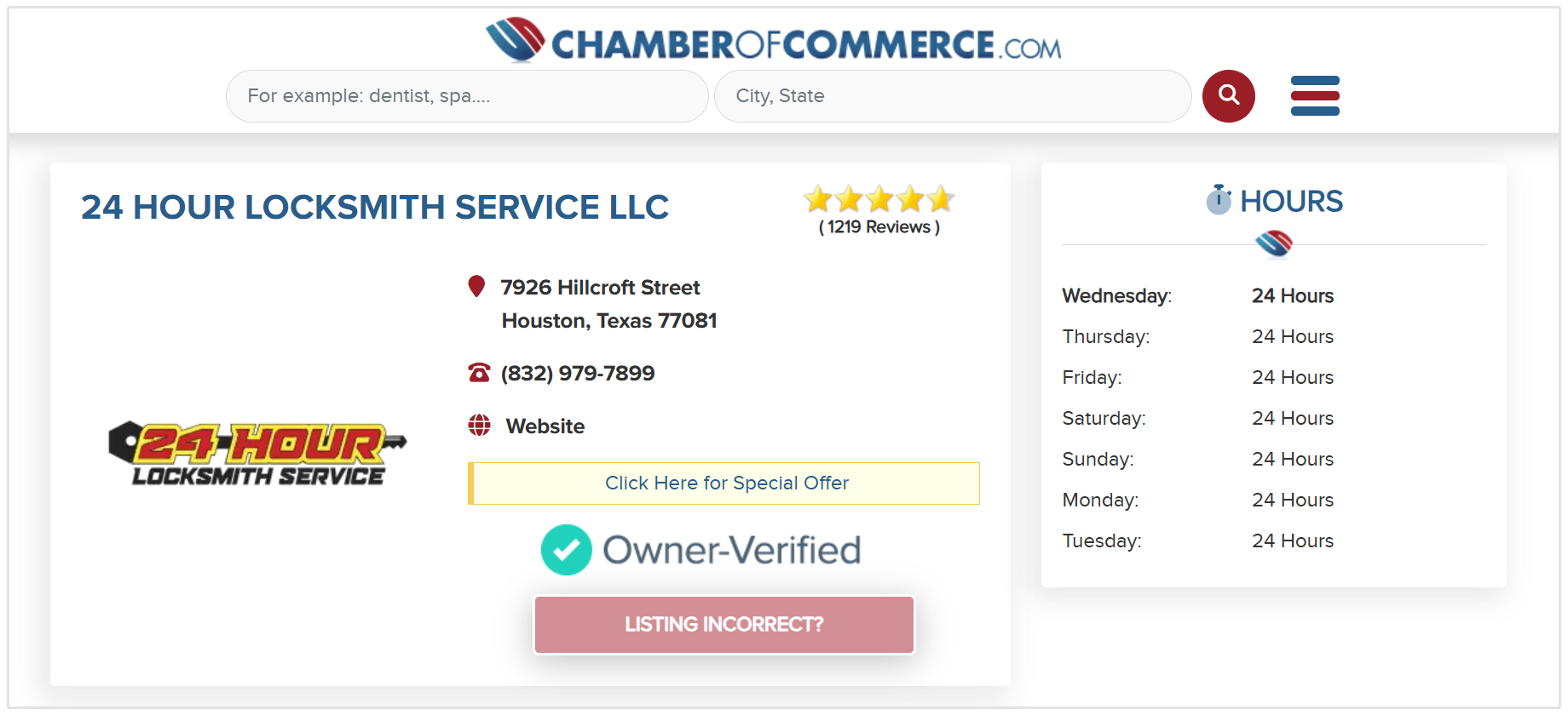 Chamber of Commerce listing